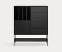 Mueble auxiliar alto PLATT de 120 cm con 1 puerta y 5 cajones, en negro – Teulat