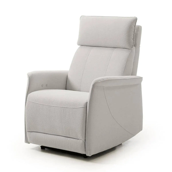 Sillón relax motorizado SIRO con posición cardio, en gris claro, vista de frente