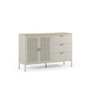 Aparador SAYLA de 140 cm con 2 puertas y 3 cajones, en crema, vista en tres cuartos