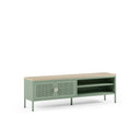 Mueble TV SAYLA de 160 cm con 2 puertas, en verde menta, vista en tres cuartos