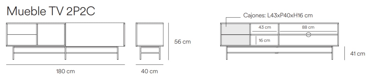 Medidas del mueble TV NUBE de 2 puertas y 2 cajones