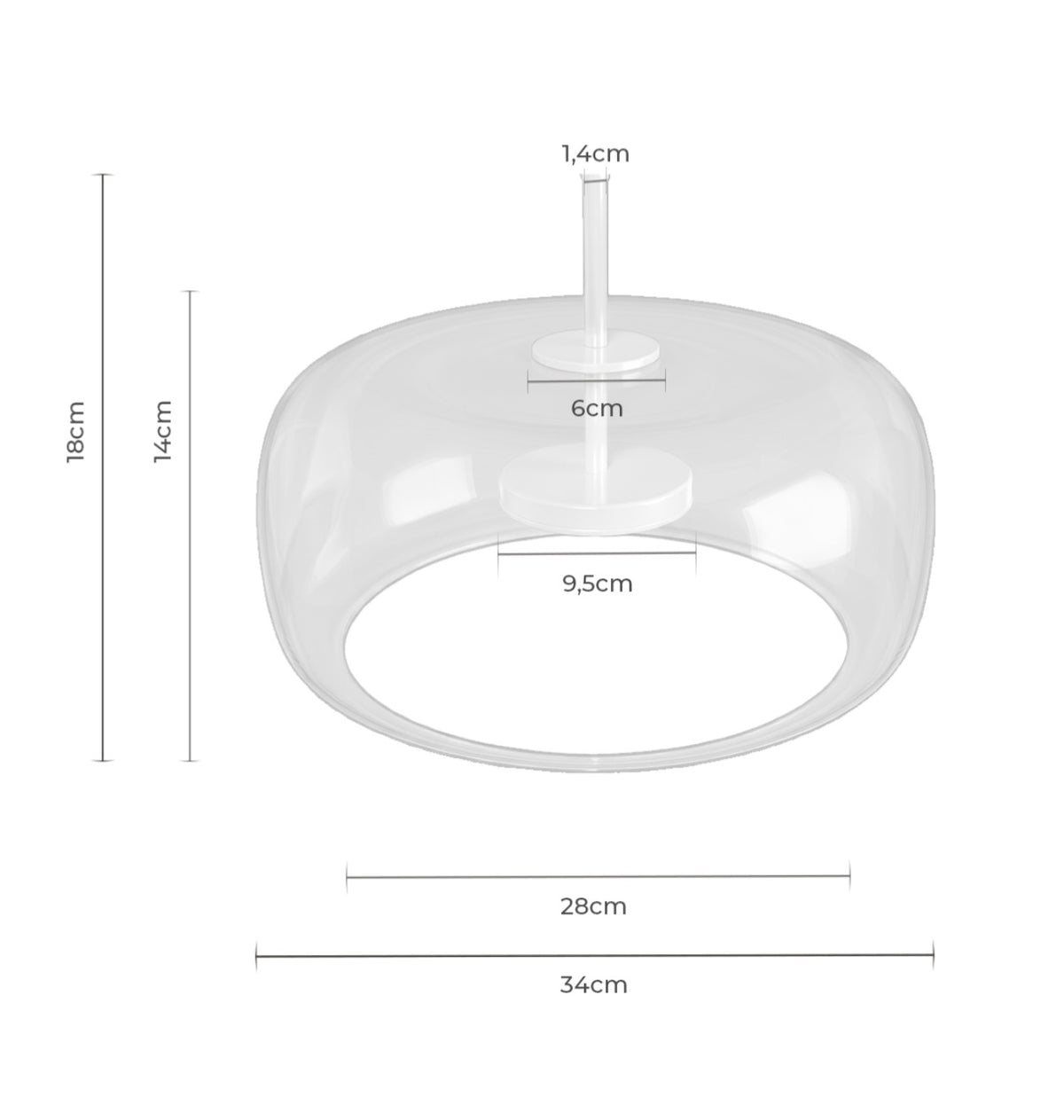 Croquis de medidas de Lámpara de Techo ALBOX de Ø 34 cm en latón y cristal