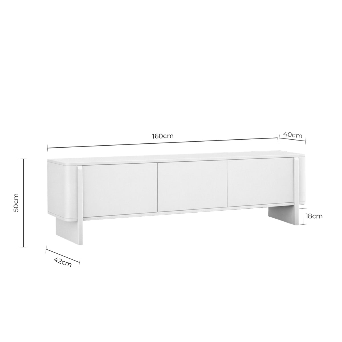 Croquis de medidas de Mueble TV SIDNEY de 160 cm con 3 puertas