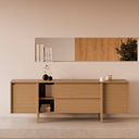 Mueble TV PACIFIC de 180 cm con puertas y cajones, visto de cerca en el salón