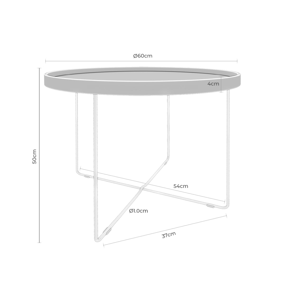 Croquis de medidas de Mesa auxiliar redonda DAVE de Ø 60 cm en blanco