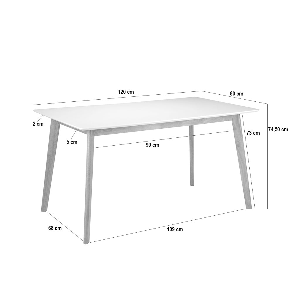 Croquis de medidas de Mesa ALICE 120 Fija Blanco/Roble