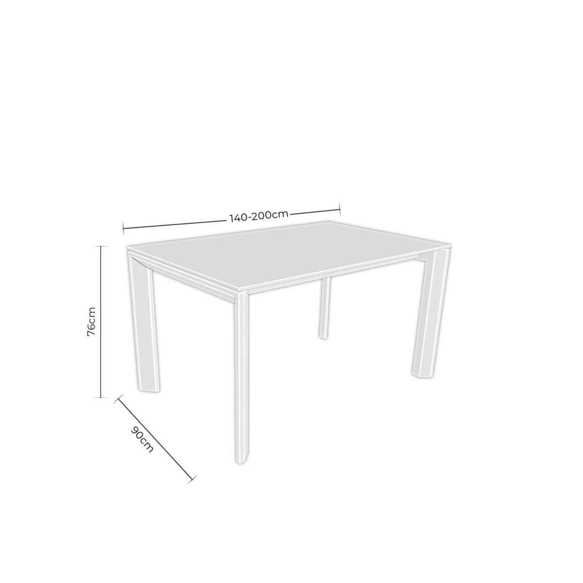 Croquis de medidas de Mesa LISA 140 Extensible Porcelánica