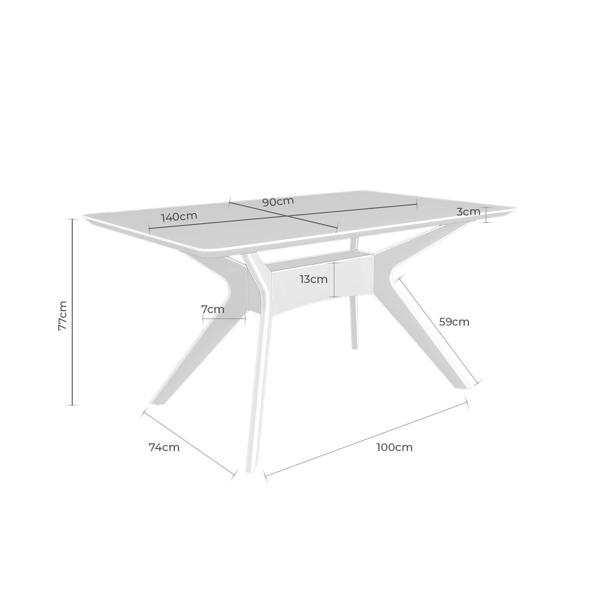 Croquis de medidas de Mesa HELGA Fija Roble o Nogal