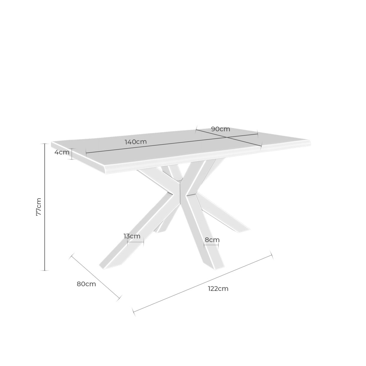Croquis de medidas de Mesa GRACE Roble Maciza
