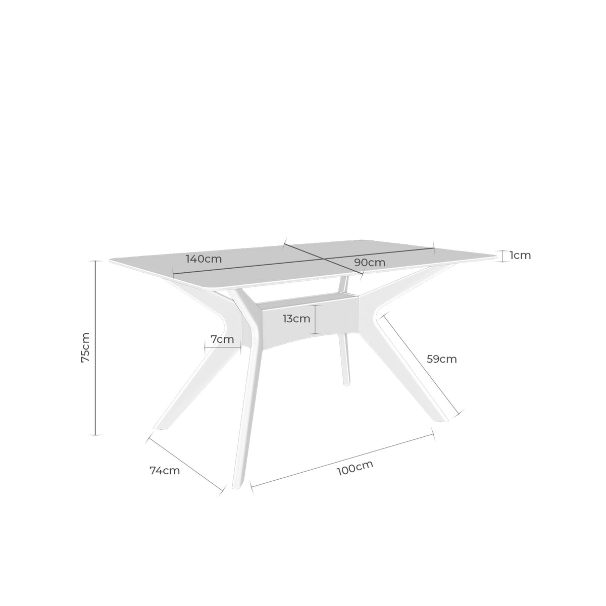 Croquis de medidas de Mesa DELLA Cristal y Madera Fija