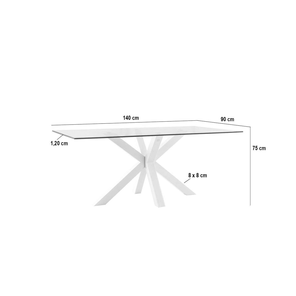 Croquis de medidas de Mesa DEMI Cristal Fija