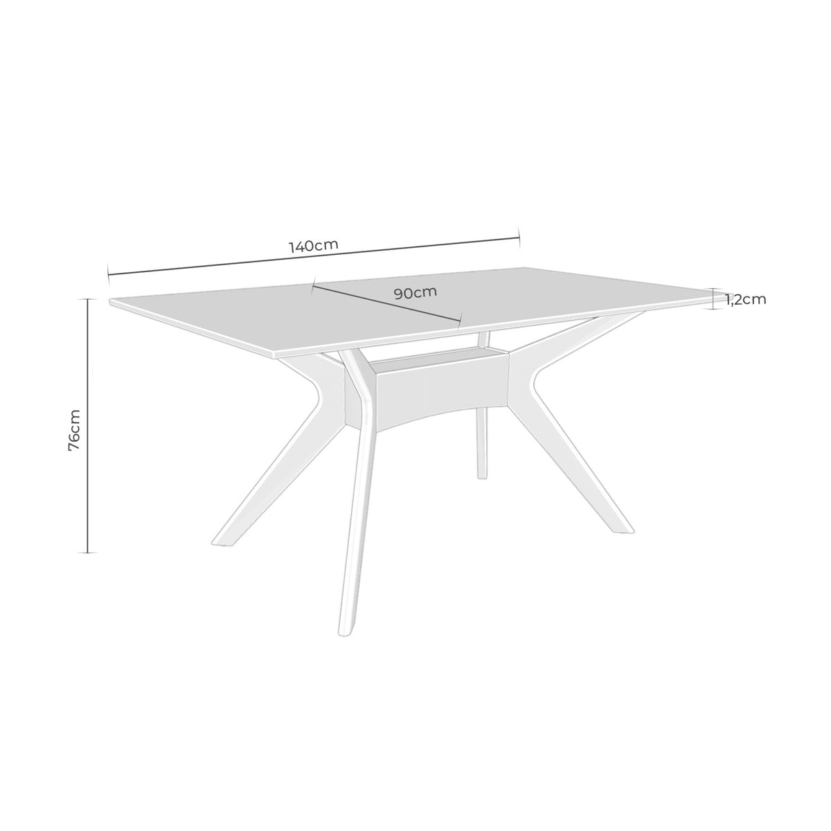 Croquis de medidas de Mesa ELOISE Fija Porcelánica y Madera
