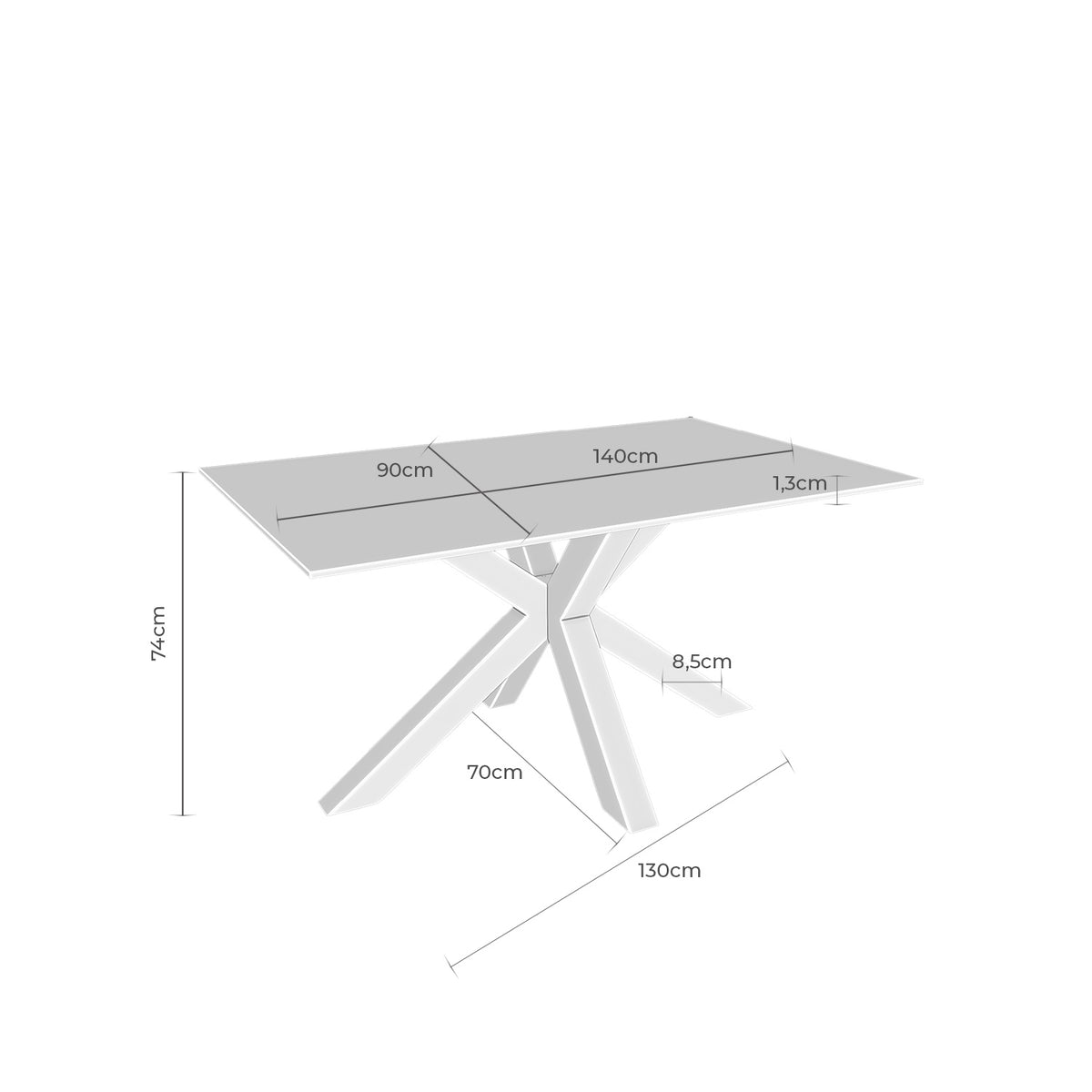 Croquis de medidas de Mesa JOYCE Porcelánica