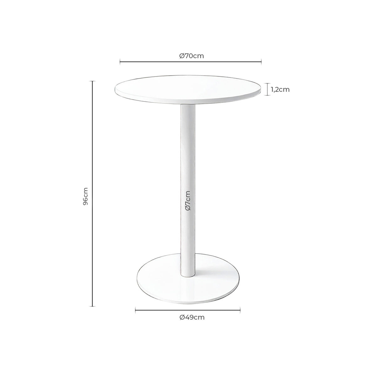 Croquis de medidas de Mesa LYA Redonda Ø 70 Porcelánica