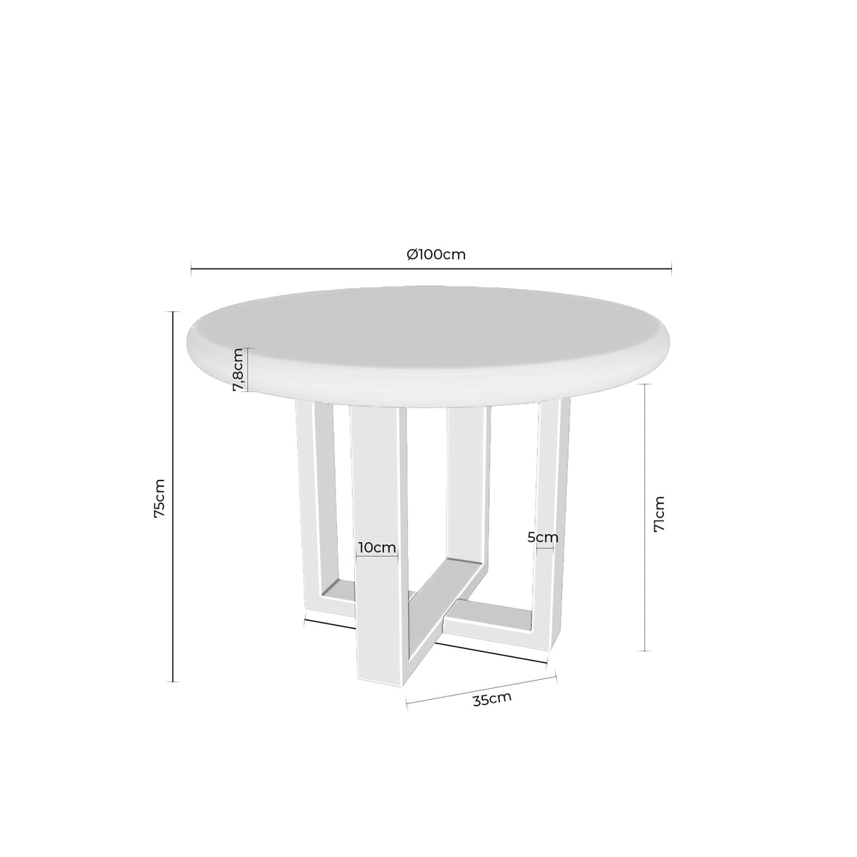 Croquis de medidas de Mesa VIOLETTE Redonda Fija Cemento