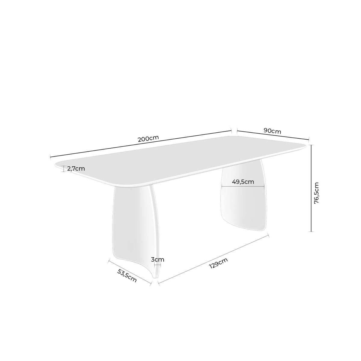 Croquis de medidas de Mesa KIMBERLY 200 Fija Roble o Nogal