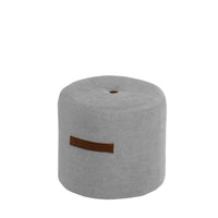 Puff KENNY gris de Ø44 cm con asa de polipiel