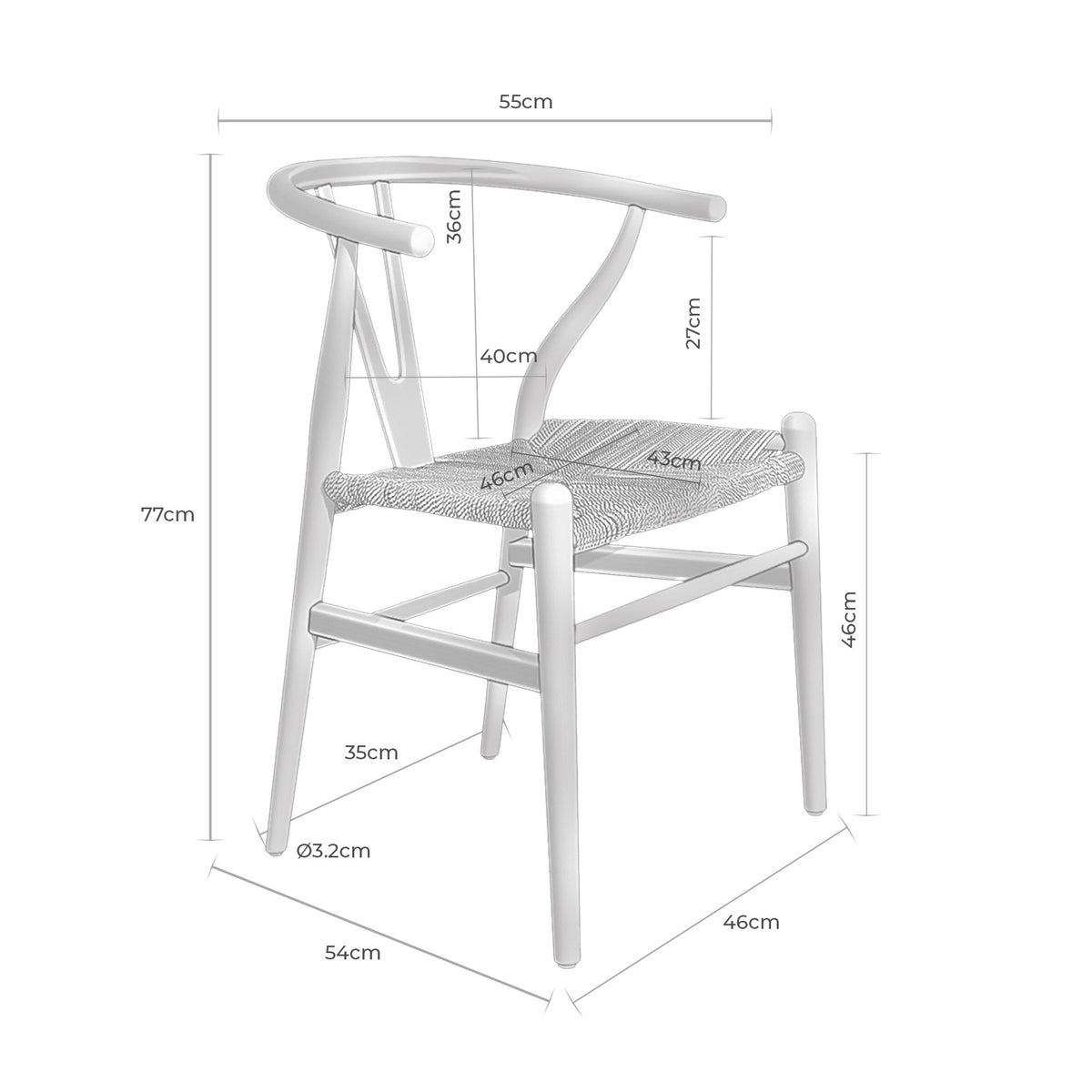 Croquis de medidas de Silla ADA Madera de Haya