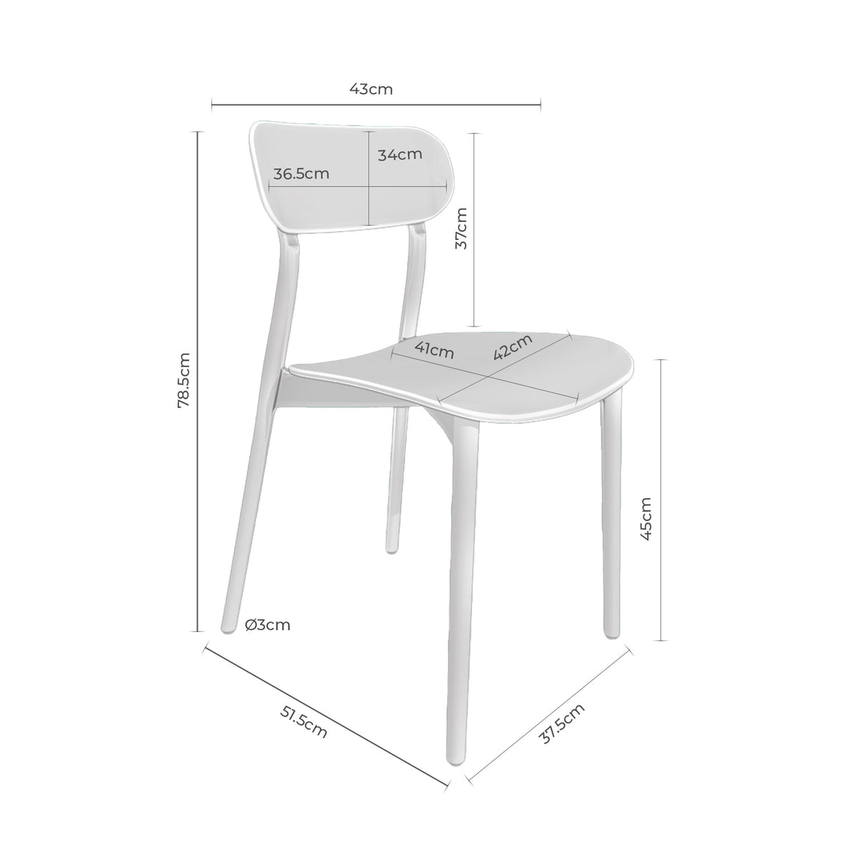 Croquis de medidas de Silla GRETA de Respaldo Suelto