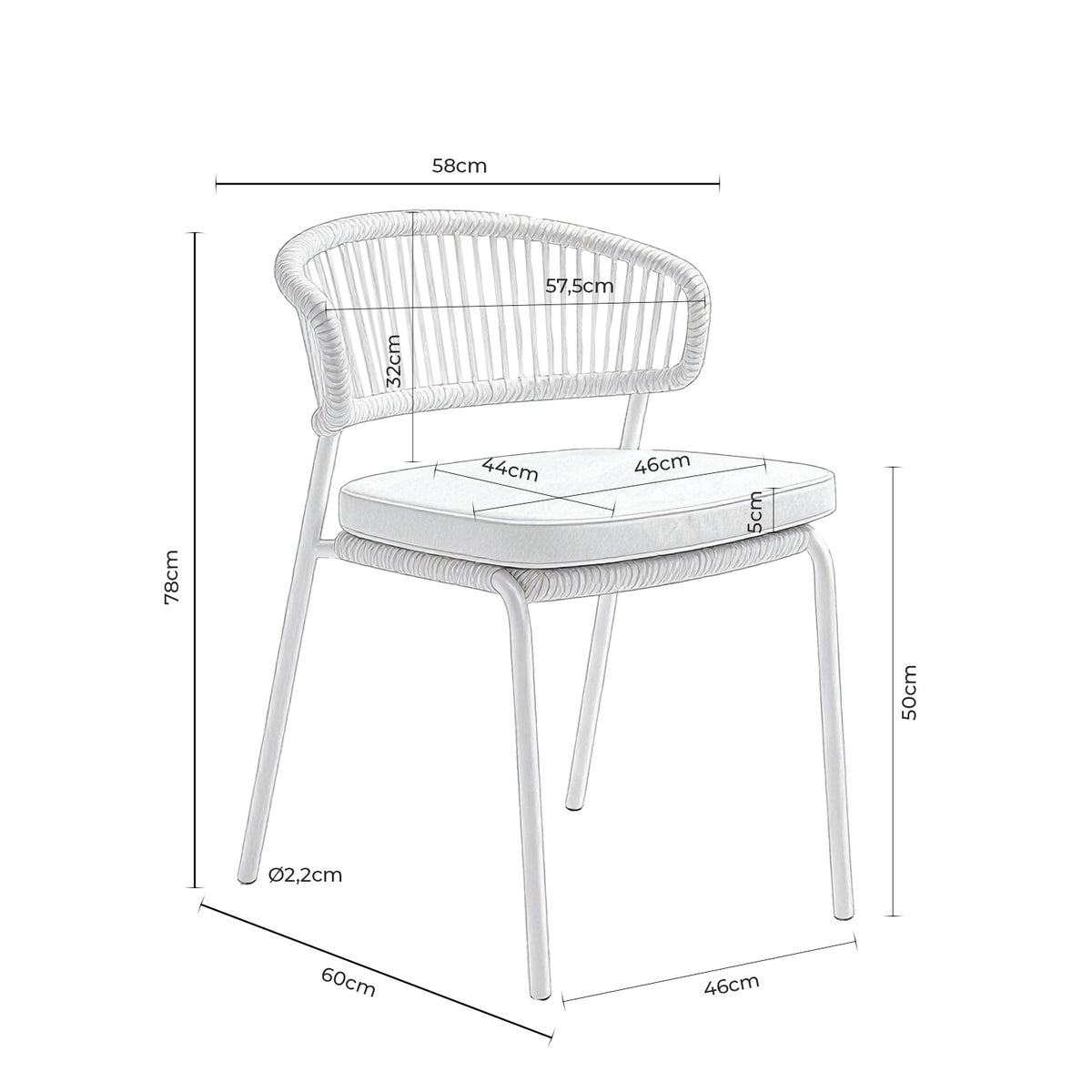 Medidas de Silla PALMIRA Exterior