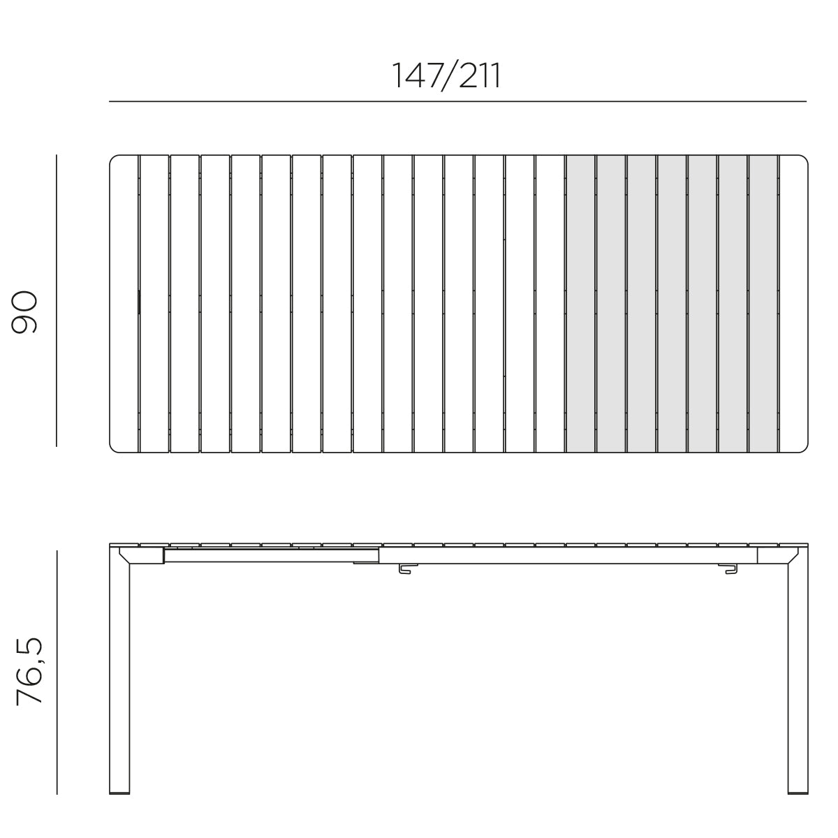 Medidas de Mesa Tevere 147 Extensible
