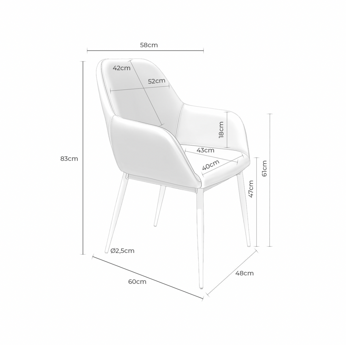Medidas de Silla ISABELLA Tapizada Patas Beige