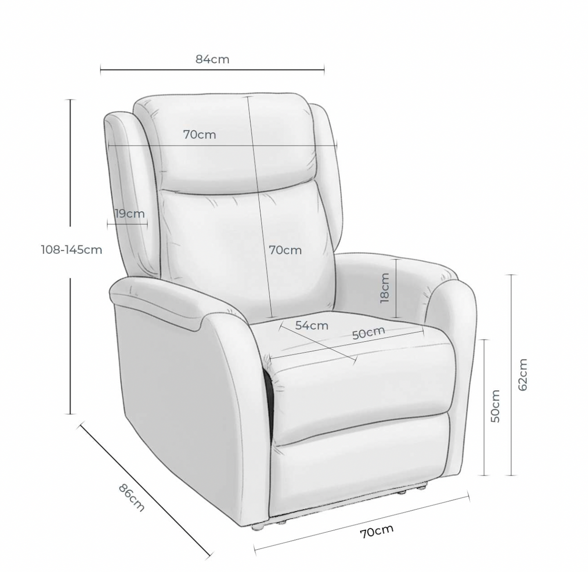 Medidas de Sillón relax eléctrico AKARI Power Lift o Relax