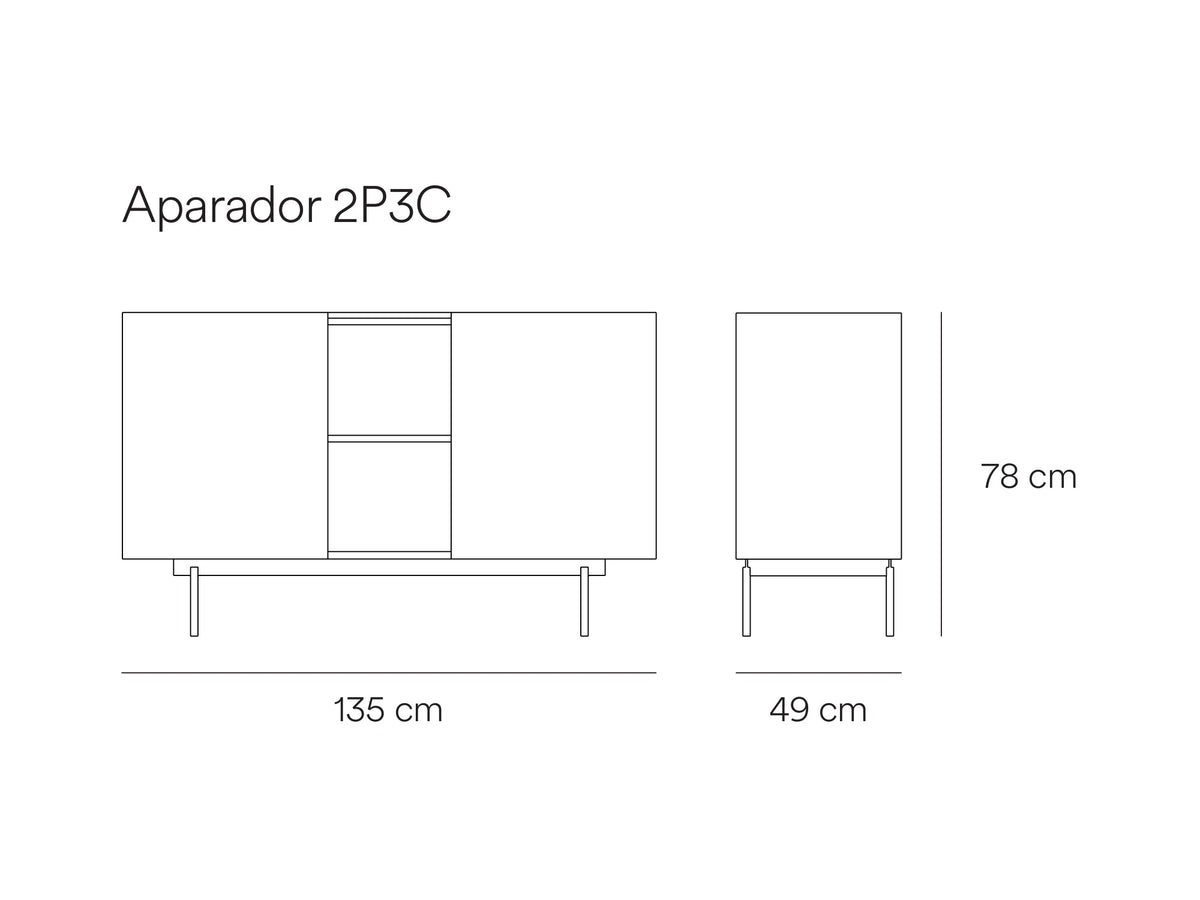 Croquis de medidas de Aparador OTTO de 135 cm con 2 puertas y 3 cajones – Teulat