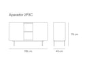 Croquis de medidas — Aparador 2P3C OTTO: 135 cm de ancho × 49 cm de fondo × 78 cm de alto