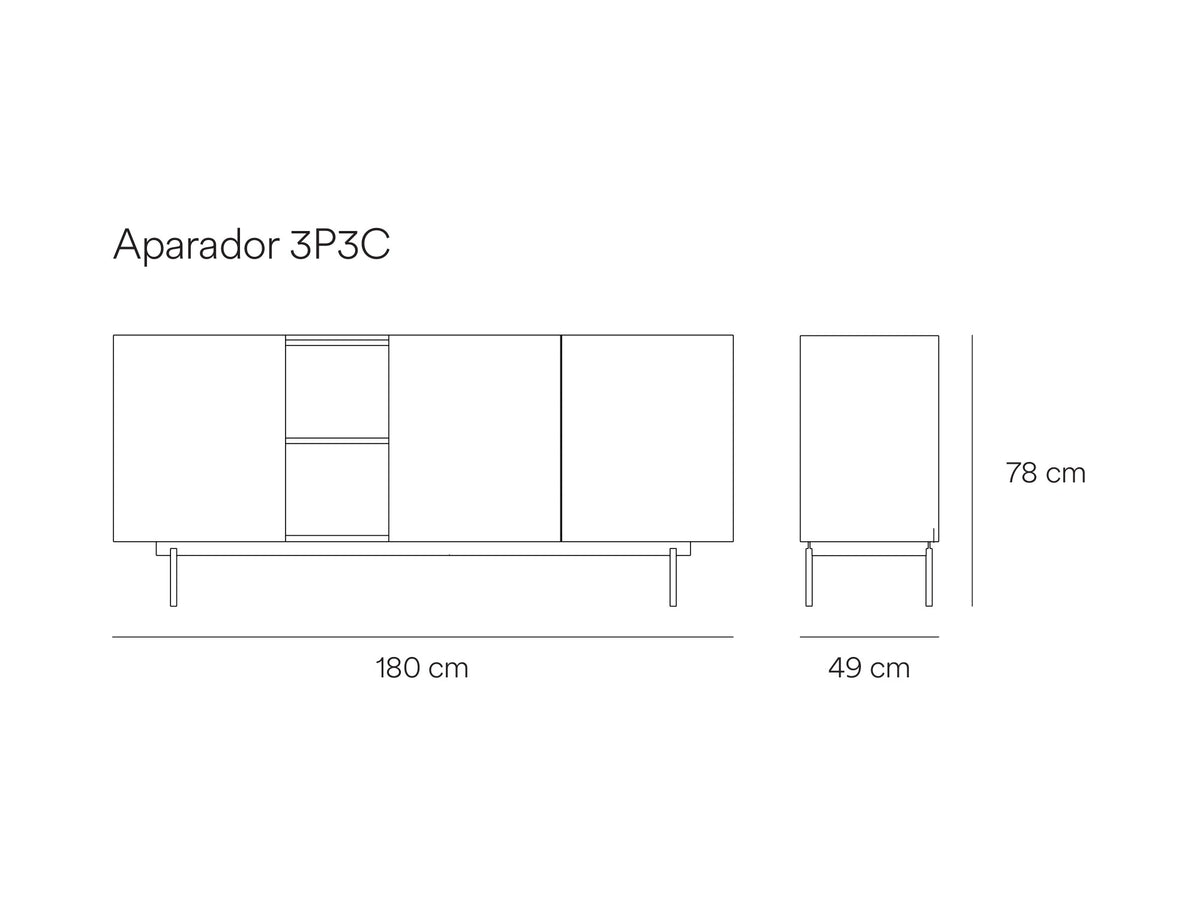 Croquis de medidas de Aparador OTTO de 180 cm con 3 puertas y 3 cajones – Teulat