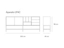 Croquis de medidas — Aparador 2P4C PLATT: 220 cm de ancho × 45 cm de fondo × 98 cm de alto