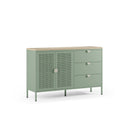 Aparador SAYLA de 140 cm con 2 puertas y 3 cajones, en verde menta, vista en tres cuartos