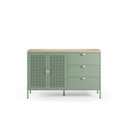 Aparador SAYLA de 140 cm con 2 puertas y 3 cajones, en verde menta, vista de frente