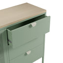 Aparador SAYLA de 140 cm con 2 puertas y 3 cajones, en verde menta, detalle de los cajones