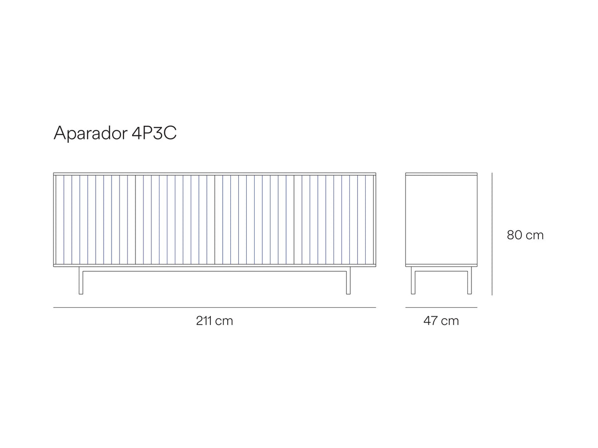 Croquis de medidas de Aparador SIERRA de 211 cm con 4 puertas y 3 cajones – Teulat
