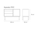 Croquis de medidas — Aparador 1P3C YOKO: 128 cm de ancho × 45 cm de fondo × 81 cm de alto