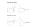 Croquis de medidas — Butaca DINS: 78 × 77 × 93 cm con patas de metal y 80 × 77 × 93 cm con patas de haya, asiento a 43 cm