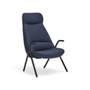 Butaca DINS de respaldo alto con patas de metal negro, en azul oscuro, vista en tres cuartos – Teulat