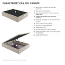 Características del canapé 2500: tapa de kraft perforada, tapizado interior en 3D y 29 cm de capacidad