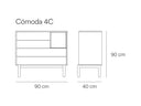 Croquis de medidas — Cómoda 4C CORVO: 90 cm de ancho × 40 cm de fondo × 90 cm de alto