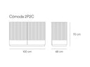 Croquis de medidas — Cómoda Doric: 100 cm de ancho × 48 cm de fondo × 70 cm de alto