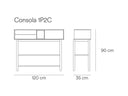 Croquis de medidas — Consola Corvo: 120 cm de ancho × 35 cm de fondo × 90 cm de alto