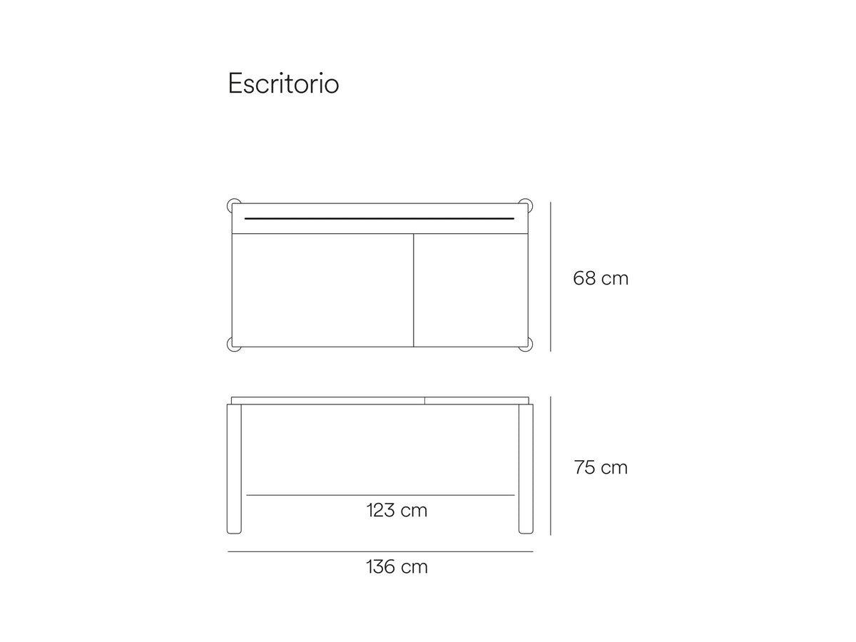 Croquis de medidas de Escritorio ATLAS de 136 × 68 cm – Teulat