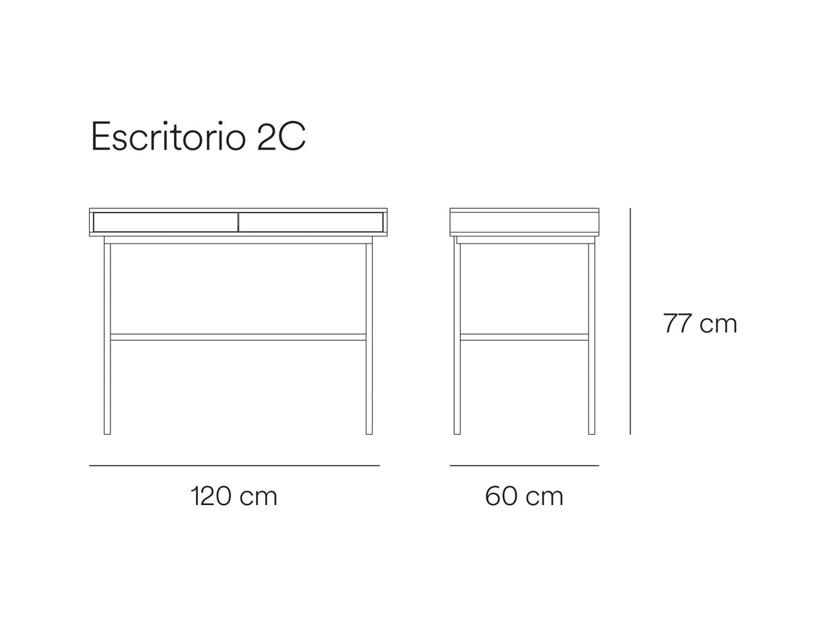 Croquis de medidas de Escritorio SIERRA de 120 cm con 2 cajones – Teulat