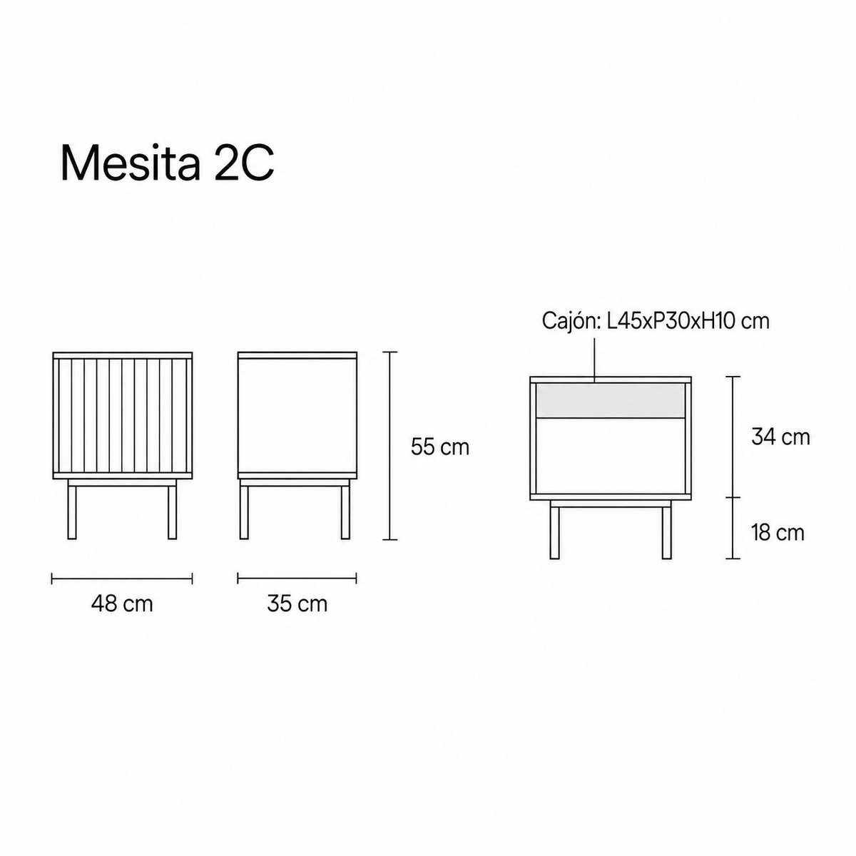 Medidas de Mesita de noche SIERRA 2C