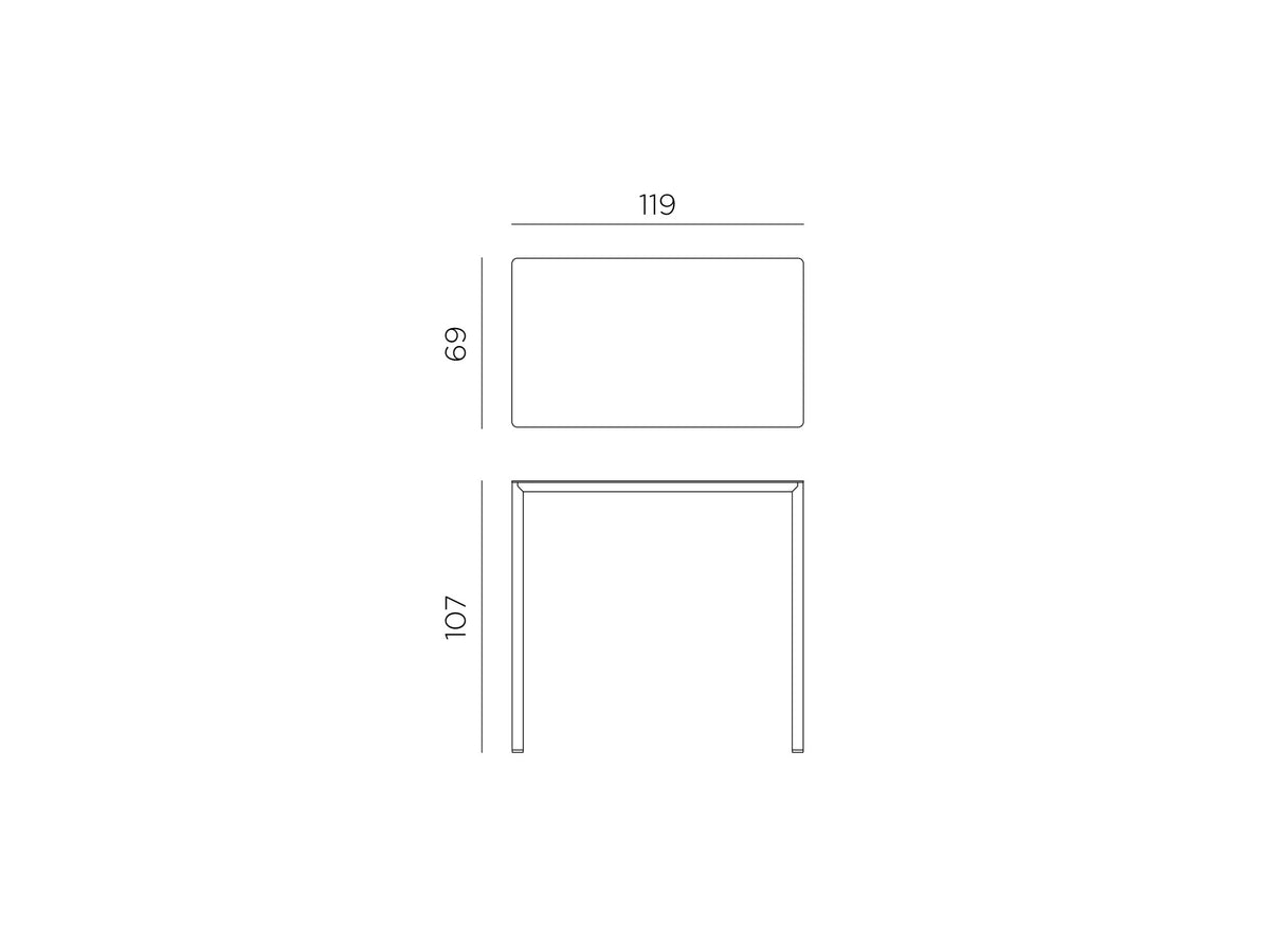 Croquis de medidas de Mesa alta Piave 120x70 High