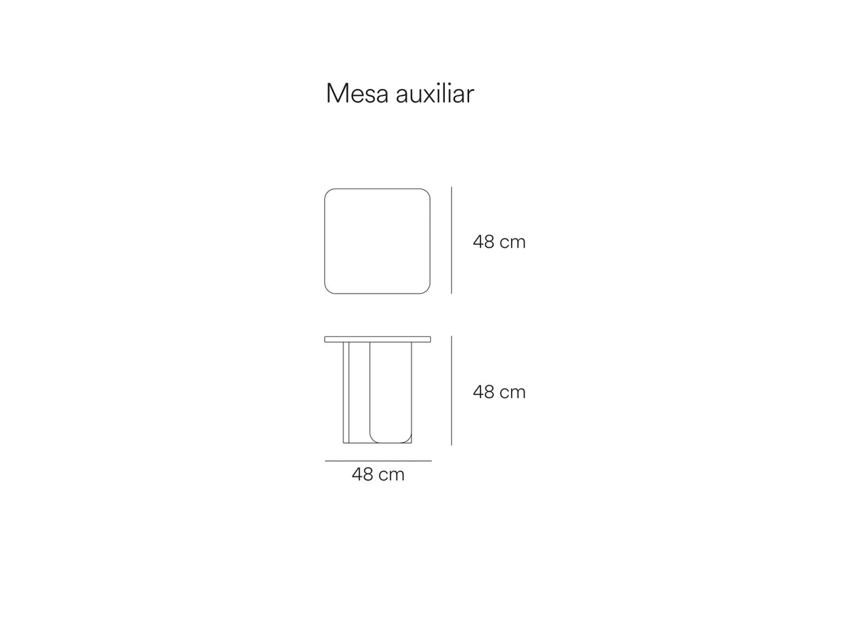 Croquis de medidas de Mesa auxiliar cúbica ARQ de 48 cm – Teulat