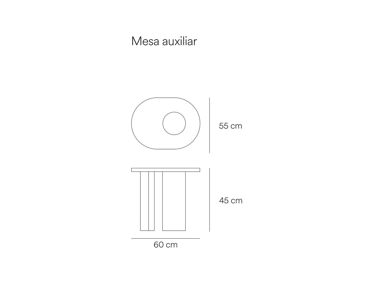 Croquis de medidas de Mesa auxiliar NORI de 60 × 55 cm – Teulat