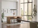 Mesa de comedor LOANA de 200 cm en acabado roble, montada en un comedor con luz natural