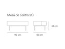 Croquis de medidas — Mesa de centro 2C ARISTA: 110 cm de ancho × 60 cm de fondo × 34 cm de alto